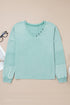 Mineral Wash Snap Trim V Neck Exposed Seam Drop Shoulder Curved Hem Long Sleeve Top